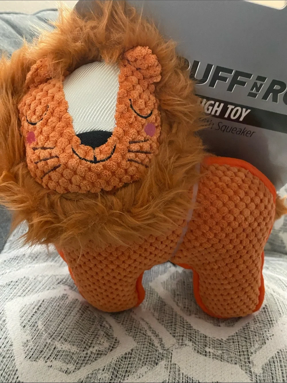 Orange Lion Tough Dog Toy with Squeaker